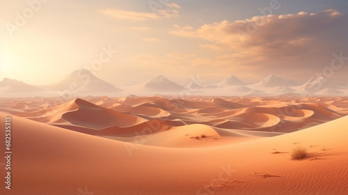 A surreal desert landscape with dunes that seem to defy gravity. photo