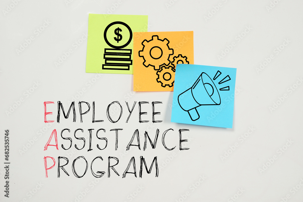 Employee assistance program EAP is shown using the text - obrazy, fototapety, plakaty 