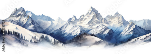 Winter scene with snow-covered mountain tops, cut out © Yeti Studio