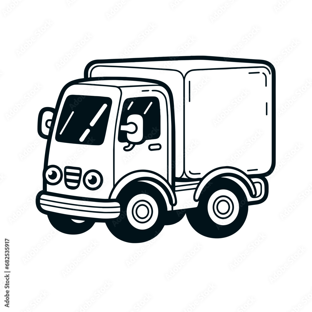 Cargo truck, vehicle theme, coloring book page, coloring book, outline, SVG vector art, isolated on a white background