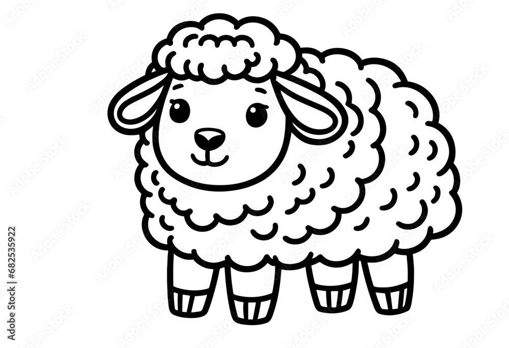 Cute sheep lamb character with curly fur mane wool, farm and farming theme, coloring book page, coloring book, outline, SVG vector art, isolated on a white background Cute sheep lamb character with curly fur mane wool, farm and farming theme, coloring book page, coloring book, outline, SVG vector art, isolated on a white background