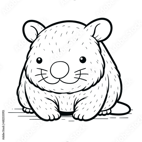 Friendly cute wombat animal, zoo theme, coloring book page, coloring book, outline, SVG vector art, isolated on a white background
