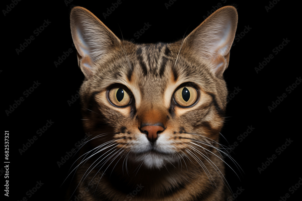 Close-up of a cat's muzzle on a black background