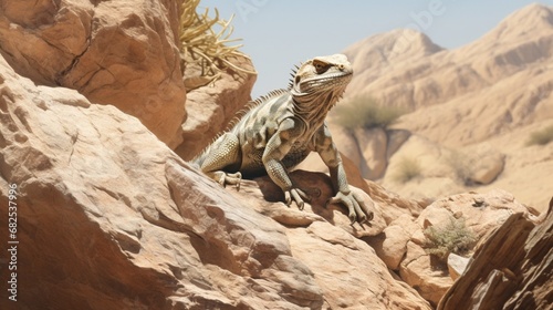An intricate desert lizard blending seamlessly with its rocky surroundings.