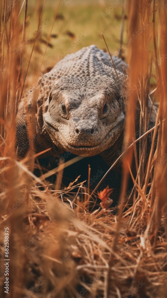 Komodo dragon hidden predator photography grass national geographic style documentary wallpaper
