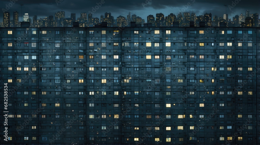 gloomy soviet buildings Russia depressive comfort wallpaper smartphone photo facade night lights - obrazy, fototapety, plakaty 