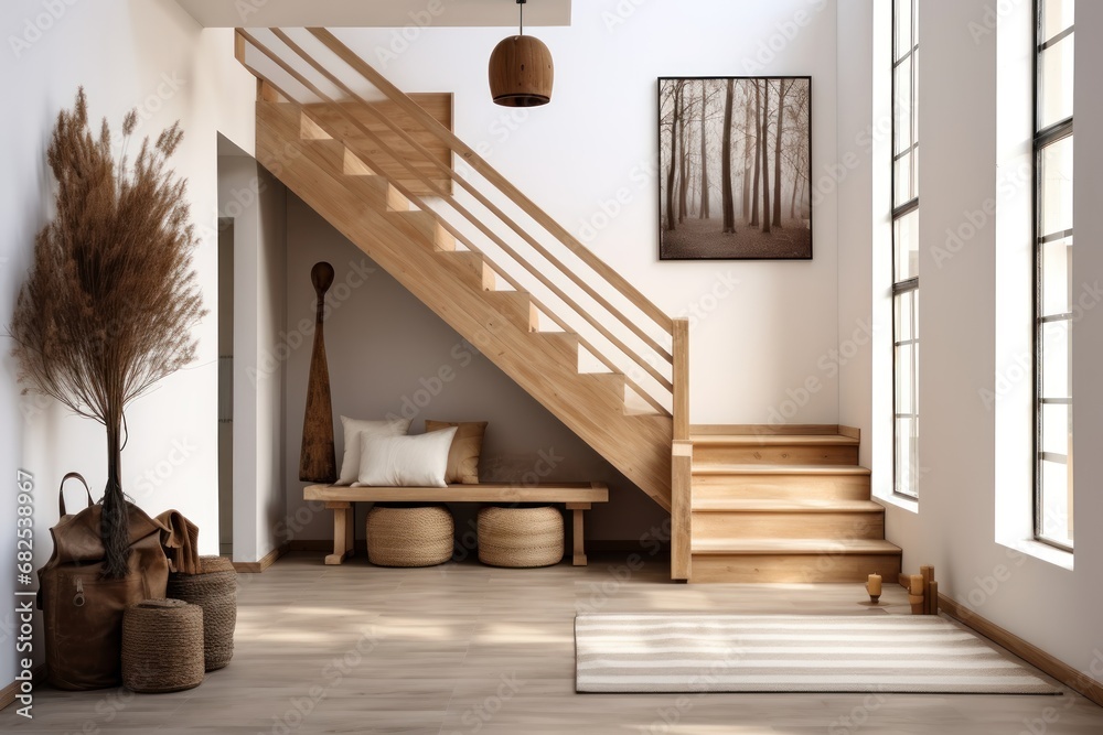 Entrance Hall or Hallway of Luxury Rich House. Interior Design. Wooden ...