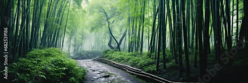 beautiful bamboo trail through the trees Generative AI photo