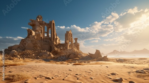 Desert ruins, once a thriving civilization, now reclaimed by the sands of time.
