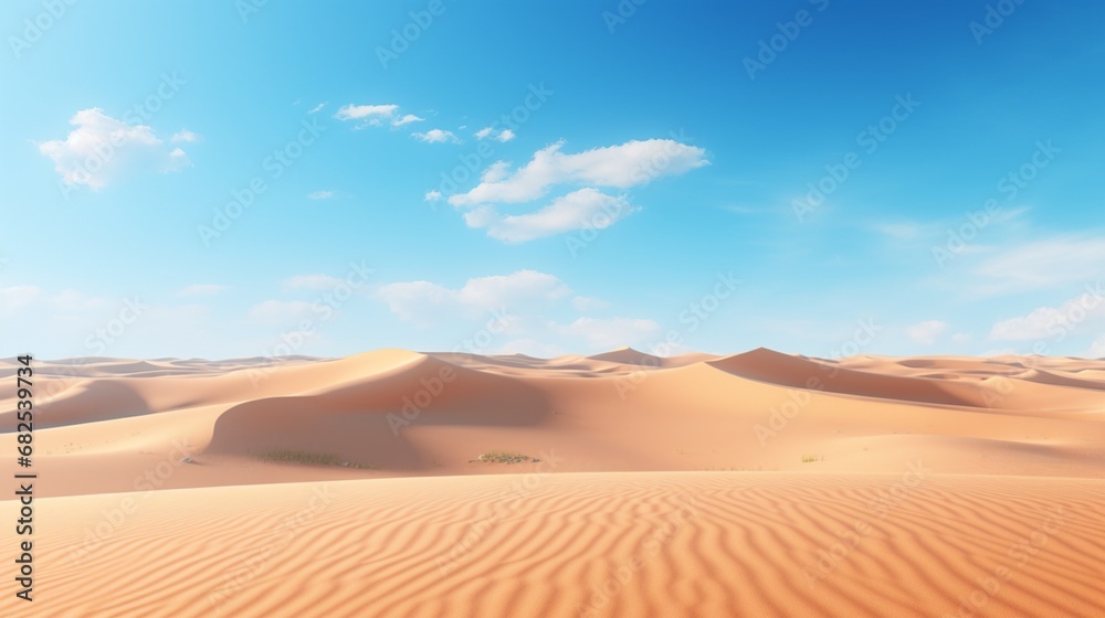 Endless sand dunes stretching to the horizon under a cloudless desert sky.