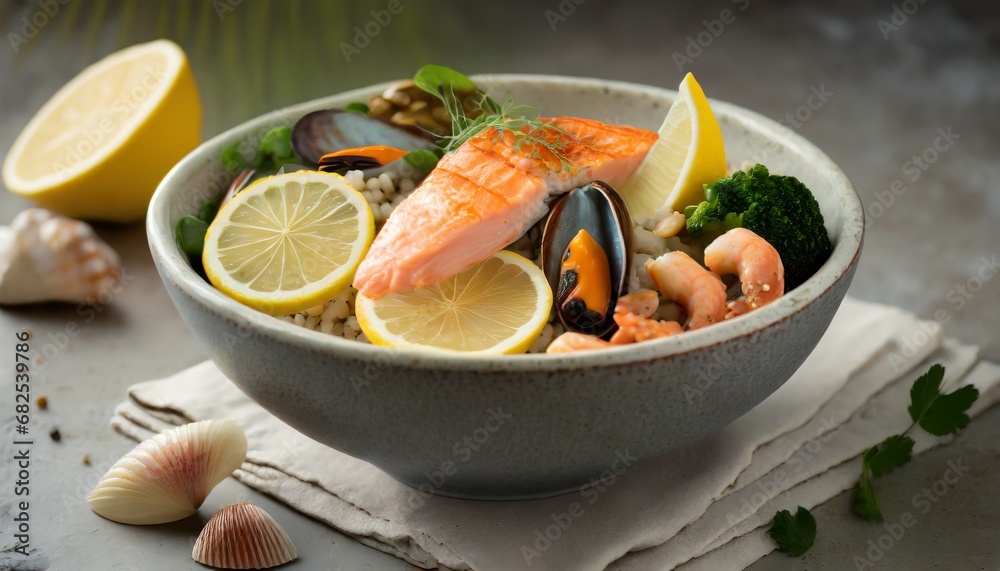 Healthy and traditional seafood meal in a bowl Healthy and traditional seafood meal in a bowl