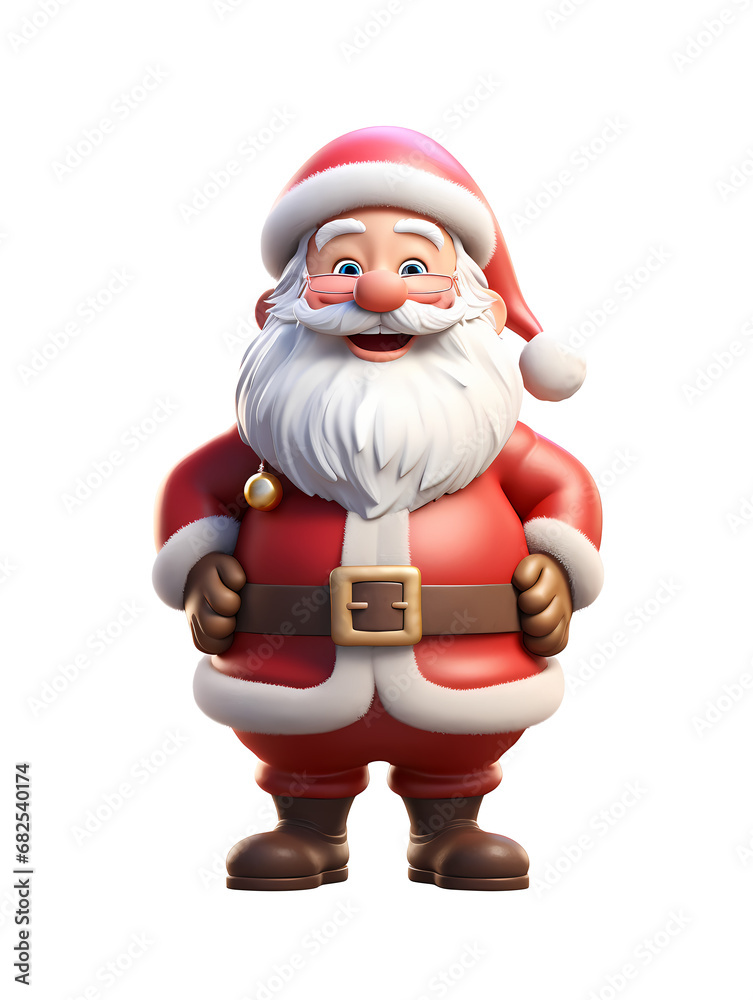 Cartoon 3d Santa Claus full body character isolated on white background, Cute and Funny Santa, Christmas happy smile dancing have fun, png, 