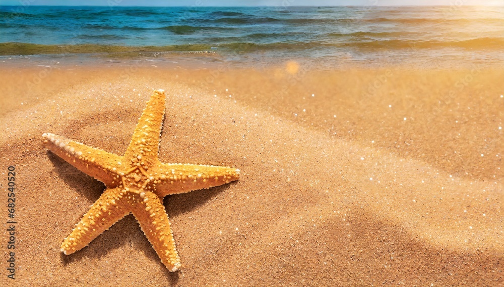 Starfish in the sand. Copy space, flatly. The concept of tourism and recreation Starfish in the sand. Copy space, flatly. The concept of tourism and recreation