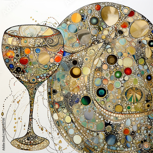 Whimsical abstract champagne glass in pointillist style. photo