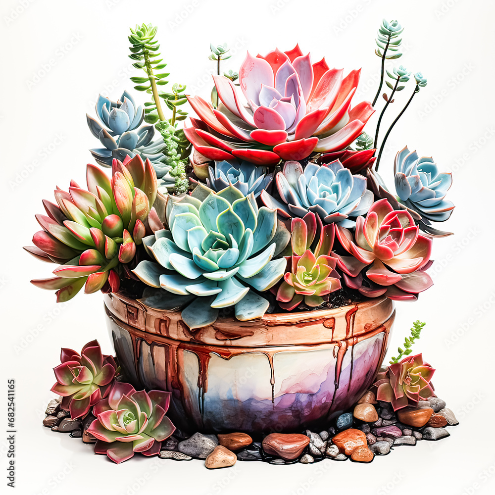 Succulent symphony in watercolor a potted oasis of vibrant hues