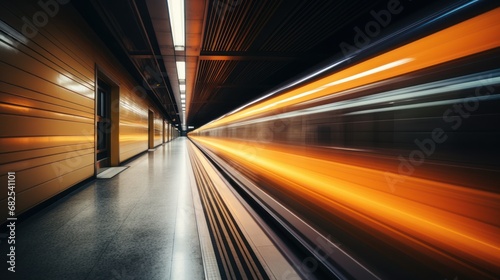 Subway scene with a train in blurred motion. photo