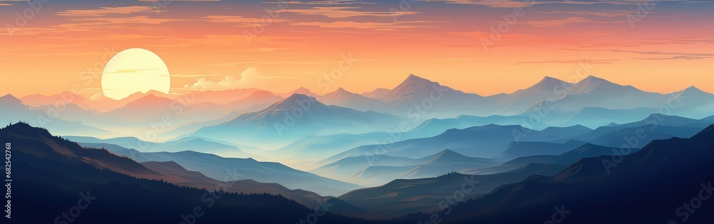 Fototapeta premium Dusk above the mountains, copy space