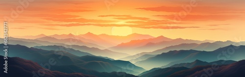 Dusk above the mountains, copy space