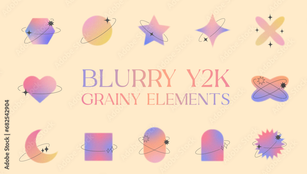 Grainy and blurry gradient shapes. Modern and colorful set of minimalist elements. Aesthetic shapes with linear forms. Grainy and blurry gradient shapes. Modern and colorful set of minimalist elements. Aesthetic shapes with linear forms.
