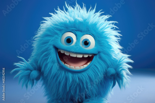 Picture of blue furry creature with big smile. This image can be used to add playful and whimsical touch to various projects