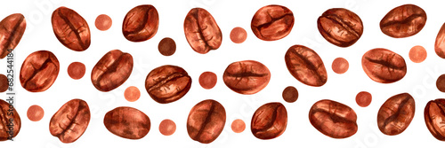 Wallpaper Mural Seamless border of coffee beans.Aroma of robusta and arabica varieties.International coffee day.Natural aromatic drink. Seamless stripe for cafe.Hand drawn isolated art. Torontodigital.ca