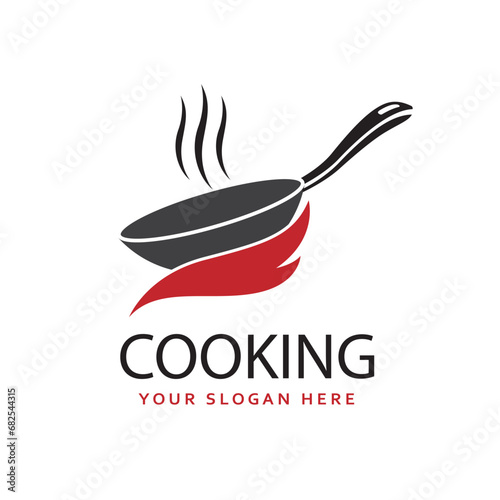 cooking process on pan with fire isolated on white background