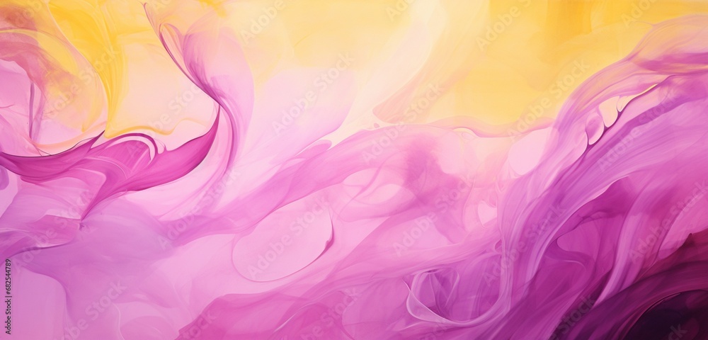 With a magenta and yellow abstract background.
