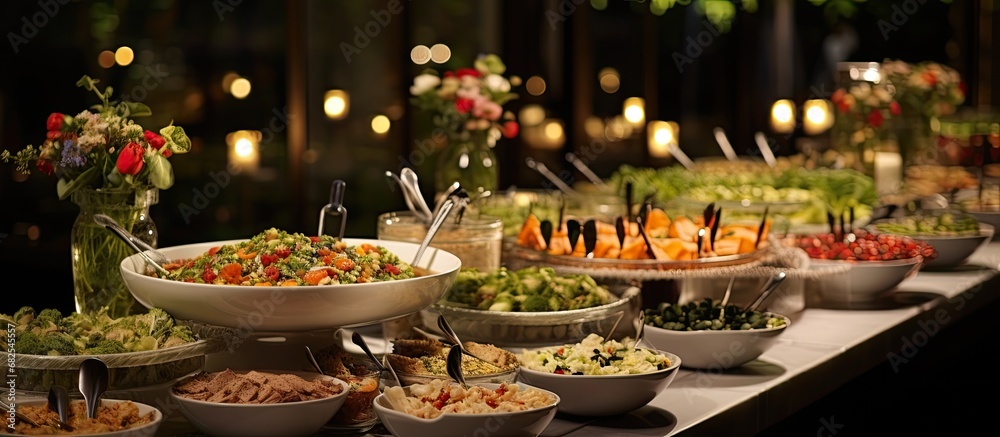 At the party, the buffet was filled with an array of delicious food including a variety of fruits and vegetables, both sweet and savoury options, reflecting the classiness of the celebration. The