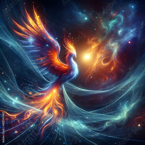 Even the phoenix cannot escape the net in the cosmic destiny. Fighting against fate will only flounder in the net. generative AI