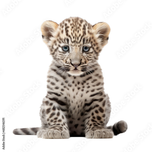 a baby  young Leopard cub front view in an isolated and transparent PNG in a Wildlife-themed  photorealistic illustration. Generative ai