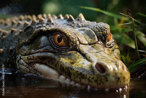Wildlife crocodile green underwater photography. Open eye reptile teeth. Dangerous animal river mangrove forest close up photo © Irina Mikhailichenko