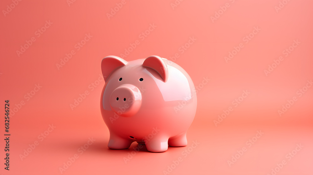 piggy bank with angled perspective isolated on a pink background. Generative AI