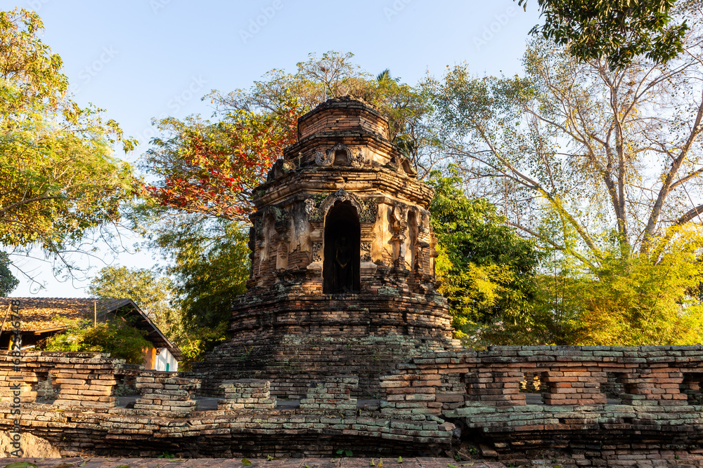 Old brick stupa in Wat Chet Yot in Chiang Mai, Northern Thailand.