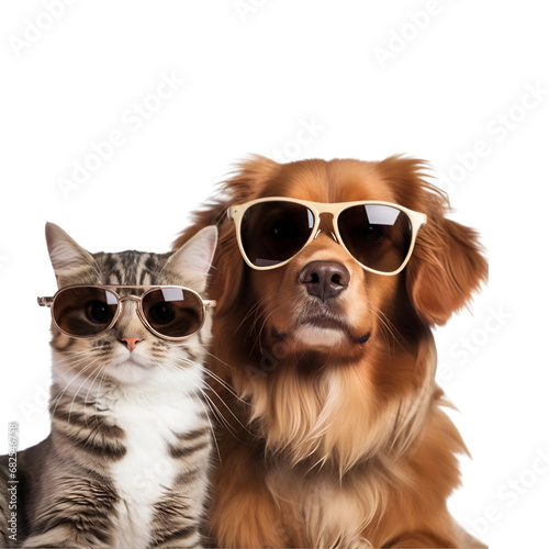 Sunglasses on: Beautiful dog and cool cat ready for summer, Isolated on Transparent Background, PNG 