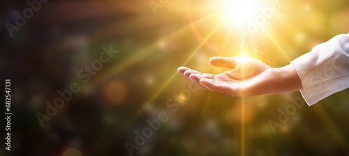 Jesus's Extended Helping Hand: Light Banner with Copyspace photo