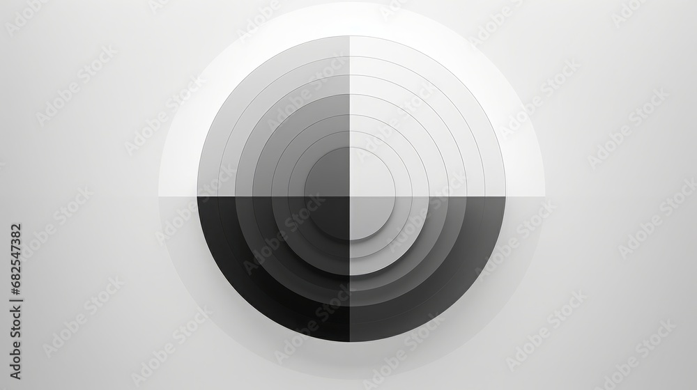 Fototapeta premium graphic circle with horizontal shades of gray, copy space, 16:9