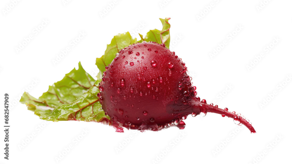 a Beetroot and leaves with water droplets, in a side view, PNG, in a ...