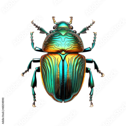 a beetle, Junebug, scarab, iridescent greens, ambers, and blues in a top view, PNG, in a Nature-themed, isolated, and transparent photorealistic illustration. © Purple Penguin GFX