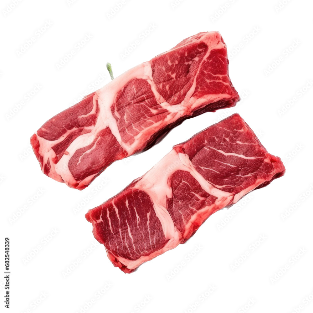 strips of fresh raw Beef, top front view in an isolated and transparent PNG in a Nutrition-themed, photorealistic illustration. Generative ai