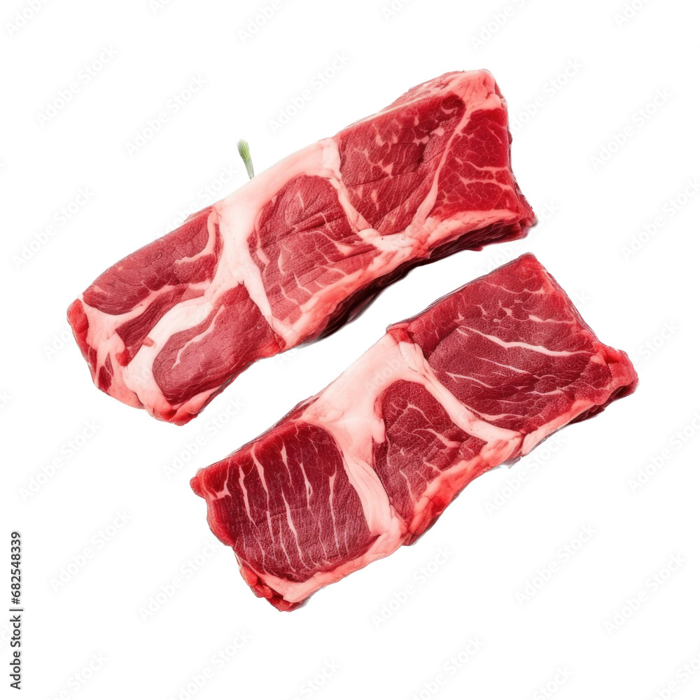 strips of fresh raw Beef, top front view in an isolated and transparent PNG in a Nutrition-themed, photorealistic illustration. Generative ai strips of fresh raw Beef, top front view in an isolated and transparent PNG in a Nutrition-themed, photorealistic illustration. Generative ai