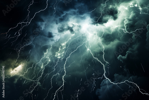 Thunderstorm Sky with Lightning and Gray Clouds, a Nocturnal Dance of Thunder and Lightning, Painting the Night with Dramatic Hues for Striking Wallpaper Art
