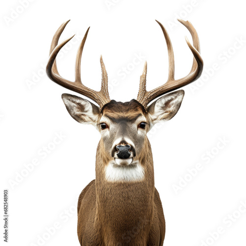  a Whitetail deer portrait,  front view in an isolated and transparent PNG in a Wildlife-themed, photorealistic illustration. Generative ai