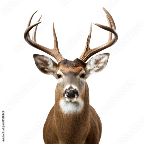 a Whitetail deer portrait,  front view in an isolated and transparent PNG in a Wildlife-themed, photorealistic illustration. Generative ai © Purple Penguin GFX