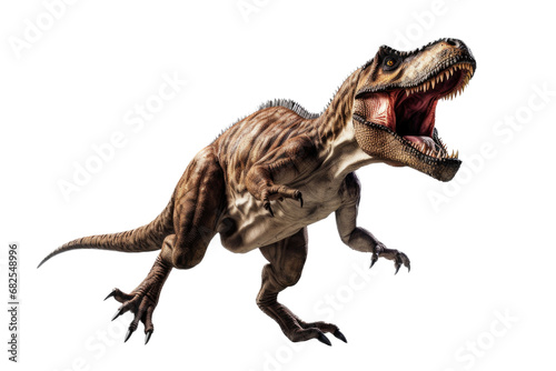 a T-Rex Dinosaur, full body 3/4 view in a PNG, in a Jurassic-themed, isolated, and transparent photorealistic illustration. Generative ai