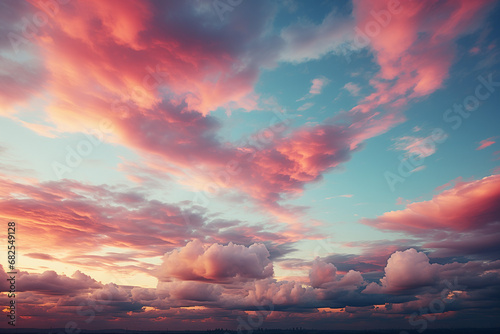 Pink Sky full of Clouds, Nature's Pastel Symphony at Sunrise, Providing a Tranquil and Inspirational Setting for Wallpaper and Design Enthusiasts © Simn