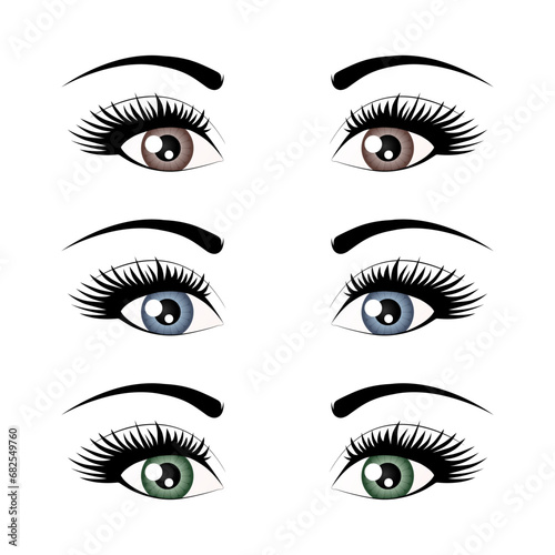 Eyes logo. Set of logos of various colors on a transparent background. Vector illustration.