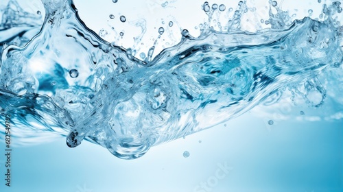 Close-up water surface with splash and air bubbles. Abstract background with dynamic effect. Illustration for cover, card, postcard, interior design or print.