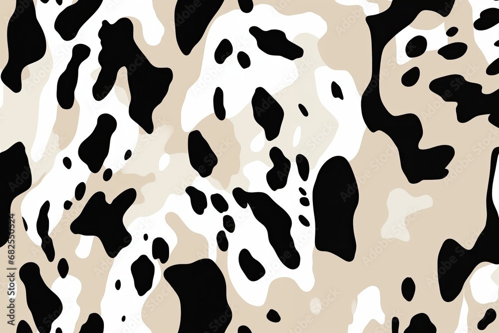 a graphic cowhide print with two-tone black and tan spots on a white background in a Western-themed, horizontal format of photorealistic illustration in JPG. Generative ai a graphic cowhide print with two-tone black and tan spots on a white background in a Western-themed, horizontal format of photorealistic illustration in JPG. Generative ai