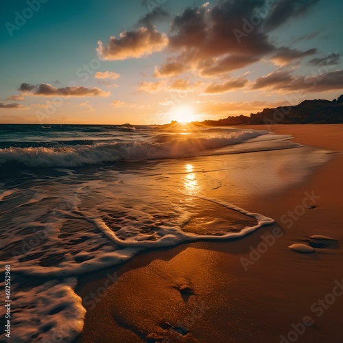 Stunning sunset over a beach and ocean