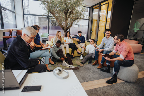 Fotografie Diverse colleagues in a modern office brainstorm and collaborate for business growth and innovation